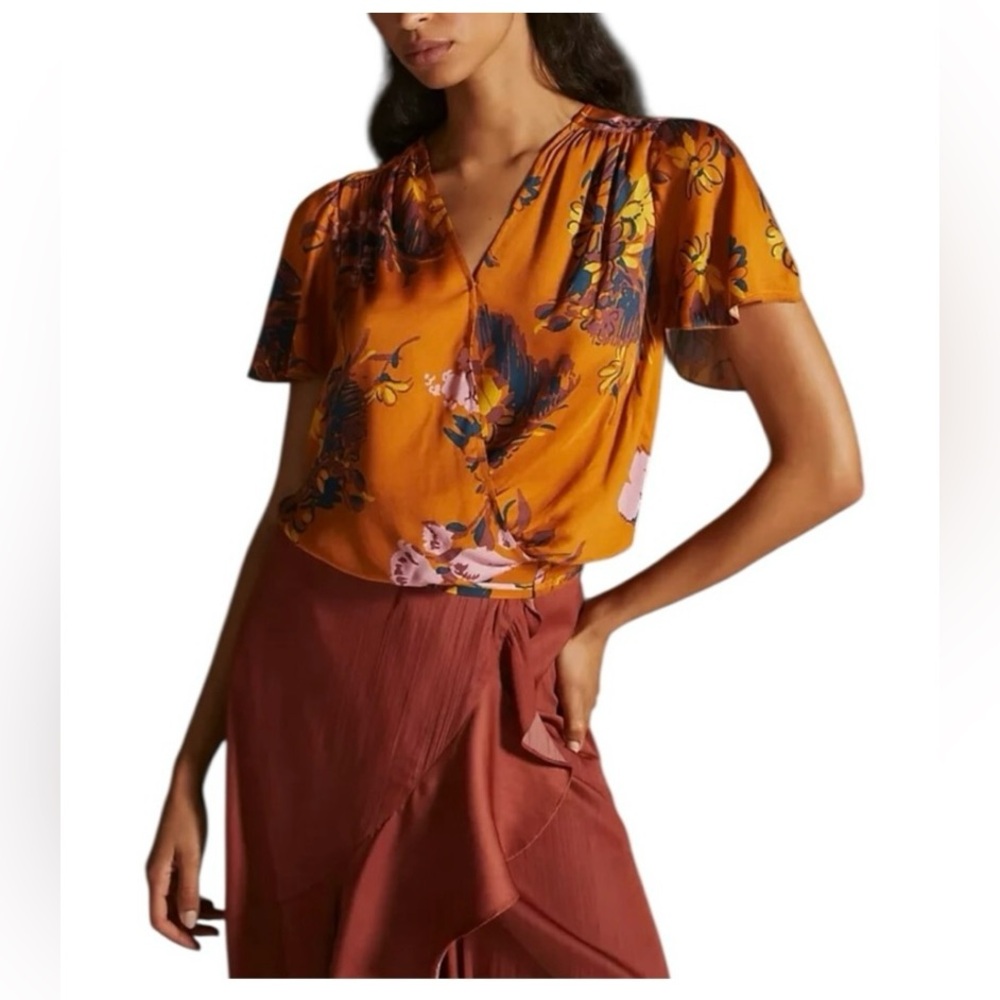 Anthropologie Tiny Venus Knit Floral Wrap Top